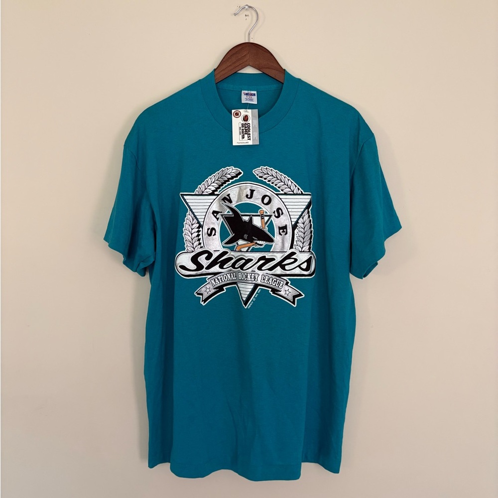 San Jose Sharks Vintage Trench Graphic T-Shirt Brand New DeadStock 91/92 NHL
